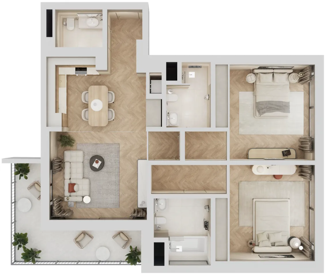 Arisha Terraces 2 bed floor plan, 1,085 sqft