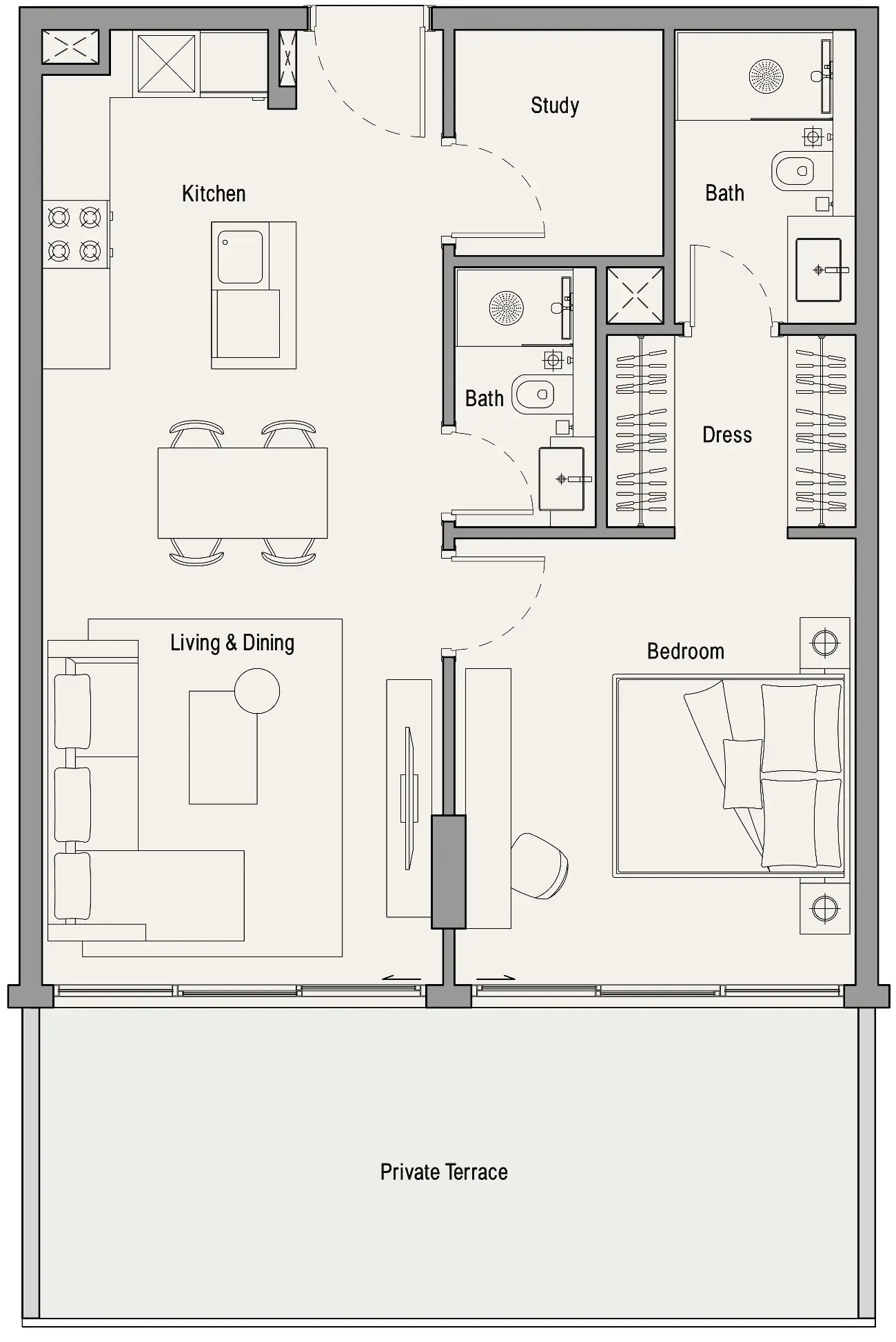 113 Residences by Iman 1 bed floor plan, 913 sqft
