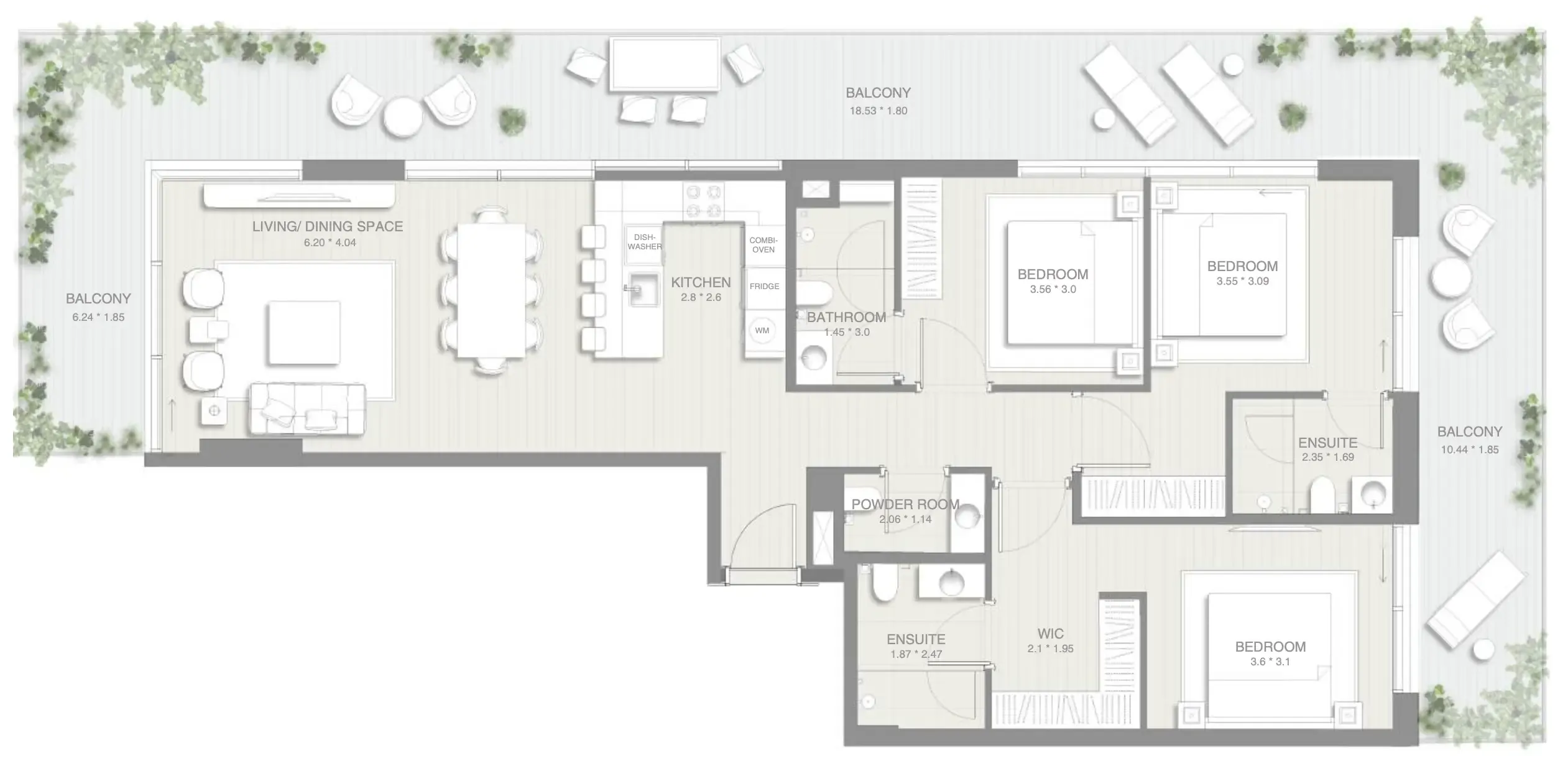Sol Levante 3 bed floor plan, 1,993 sqft