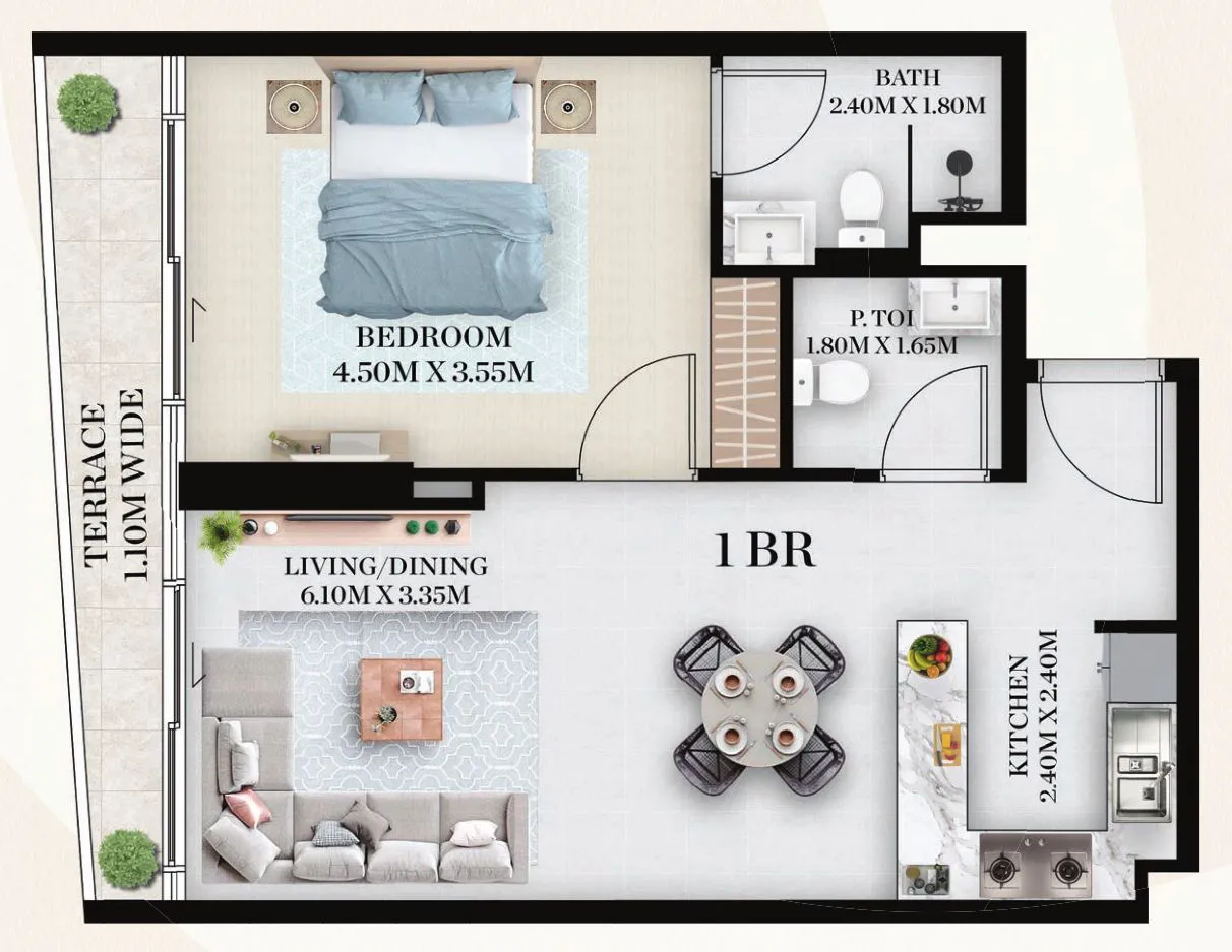 Chapter 01 by Newbury 1 bed floor plan, 724 sqft