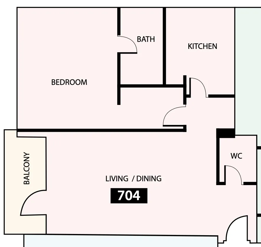 Paradise View 1 1 bed floor plan, 815 sqft