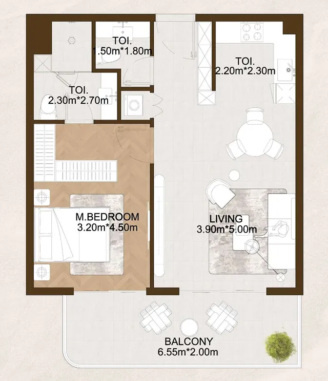 Sports View 2 1 bed floor plan, 732 – 802 sqft