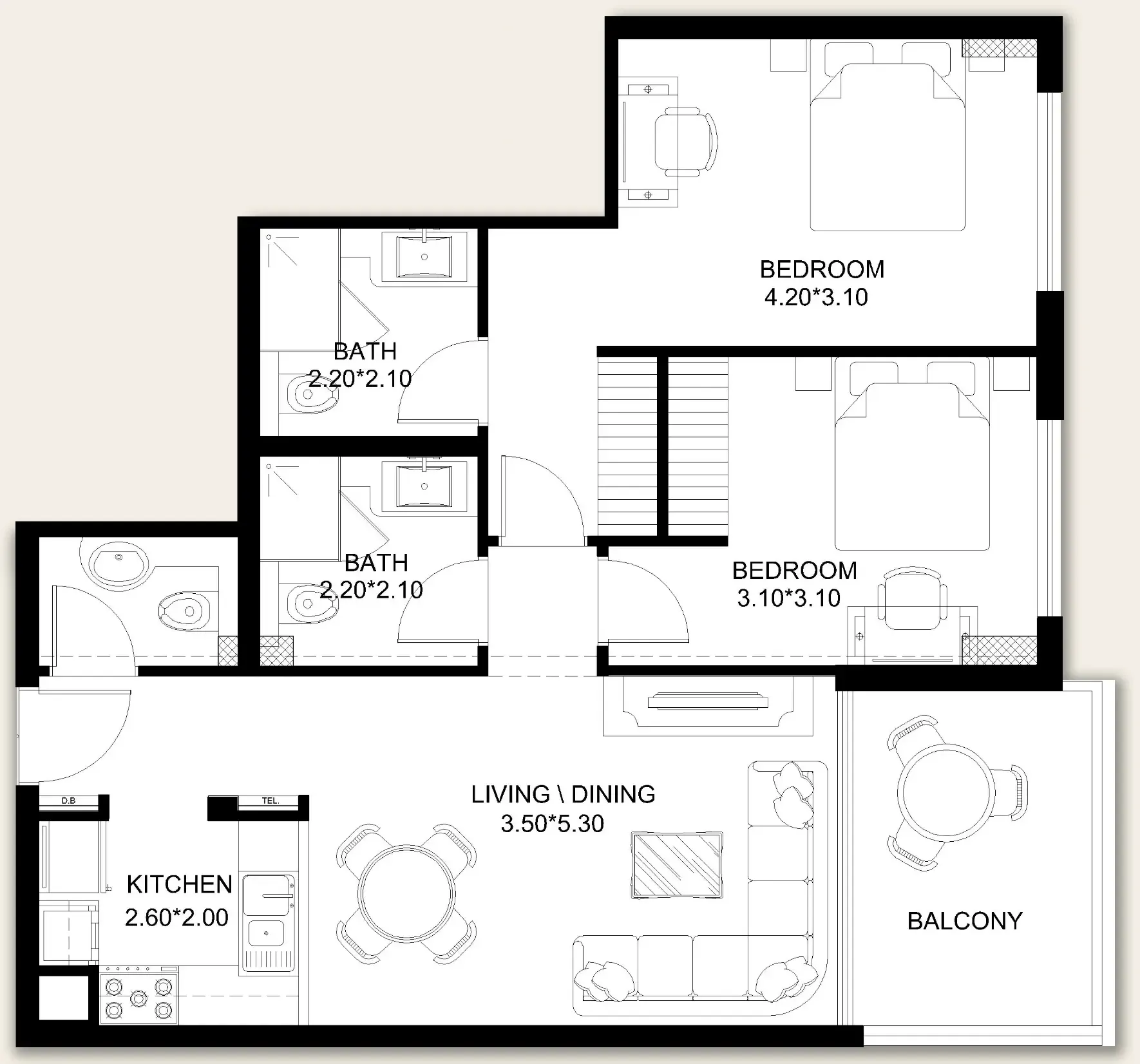 X11 2 bed floor plan, 953 sqft