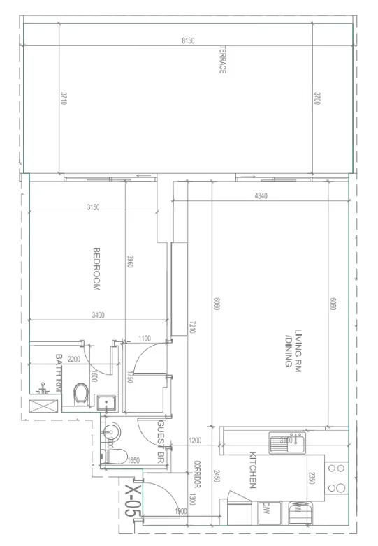 Blue Bay Walk 1 bed floor plan, 1,260 sqft