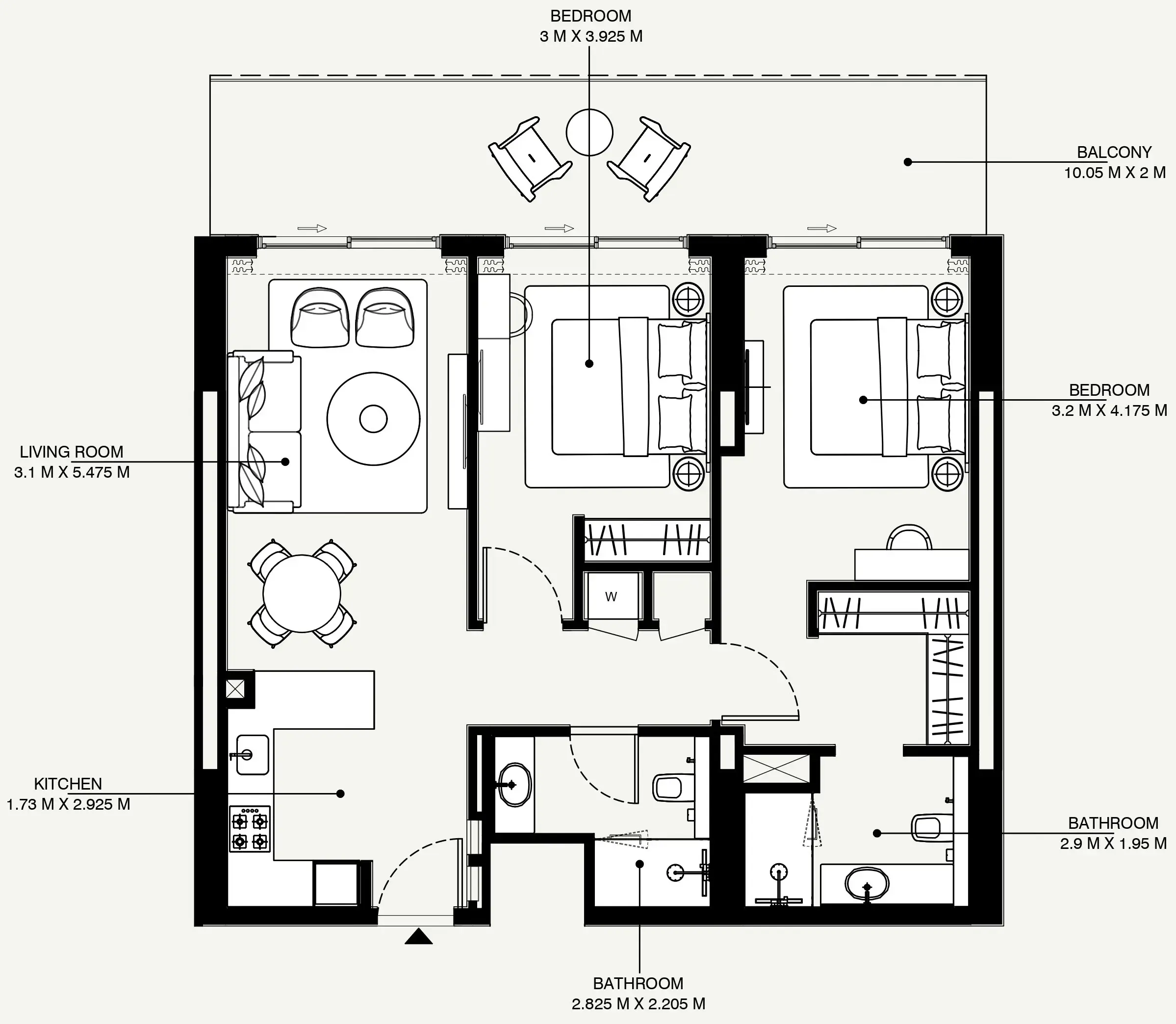 Azizi Venice 2 bed floor plan, 1,148 sqft