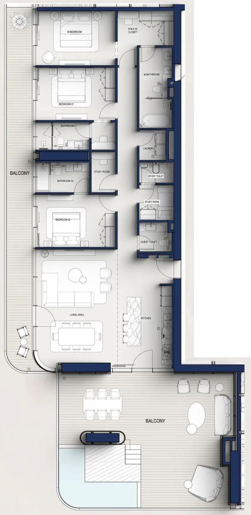 Hilton Residences 3 bed floor plan, 3,039 sqft