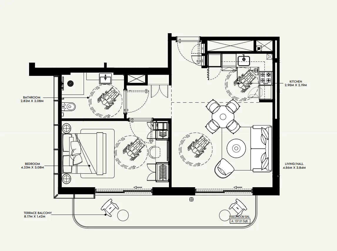 Azizi Jewel 1 bed floor plan, 773 sqft