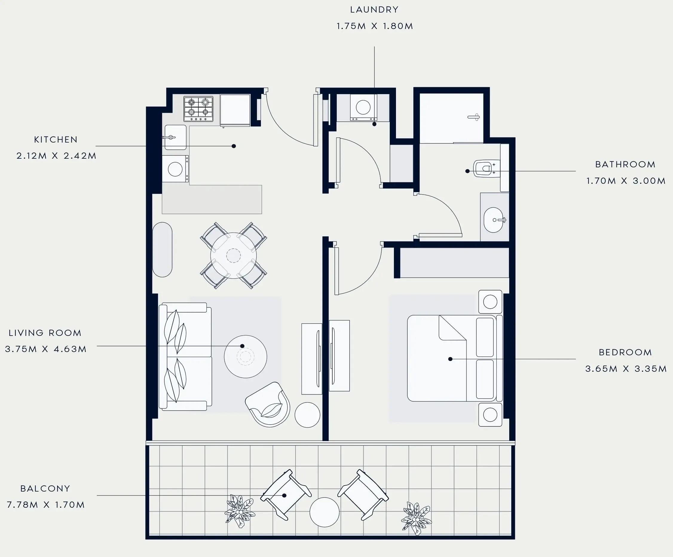 Azizi Venice 1 bed floor plan, 752 sqft
