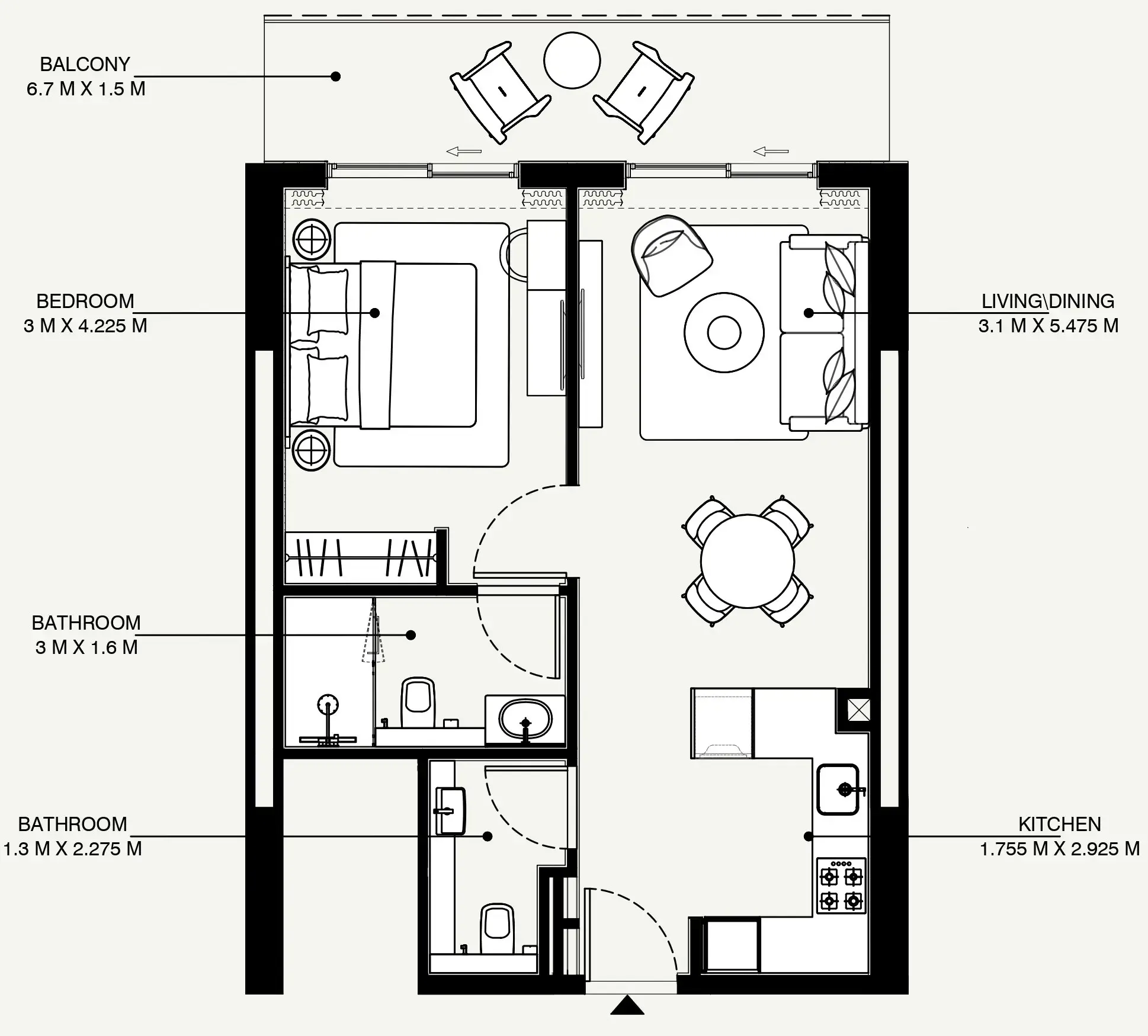 Azizi Venice 1 bed floor plan, 697 sqft