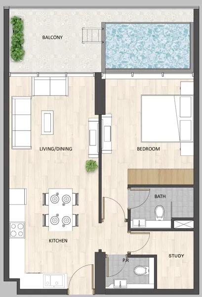 Barari Palace 1 bed floor plan, 819 – 821 sqft