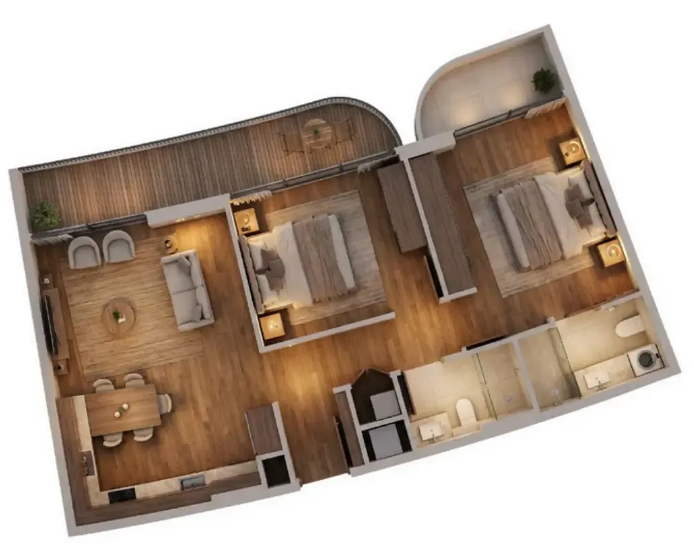 Manarina by Zenith 2 bed floor plan, 999 sqft