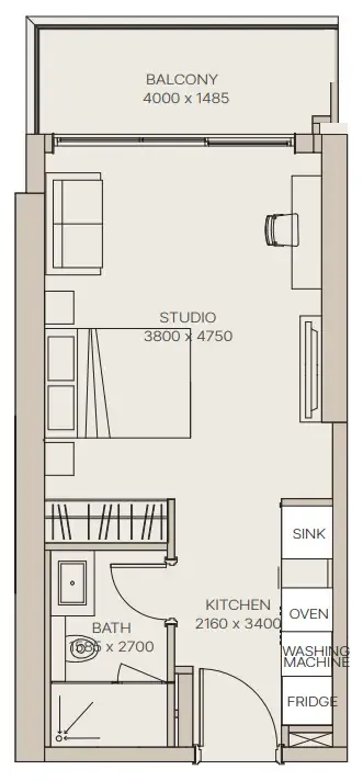 Nirvana Residences 1 Studio floor plan, 447 sqft