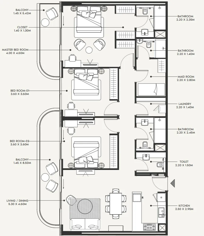 Azizi Amir 3 bed floor plan, 1,681 sqft