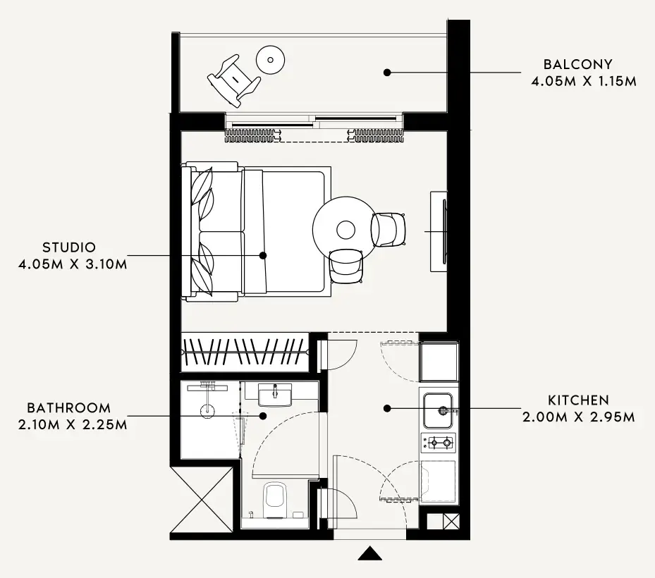 Azizi Milan Studio floor plan, 338 sqft