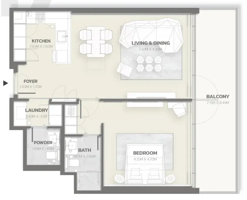 Tonino Lamborghini Residences 1 bed floor plan, 1,007 sqft