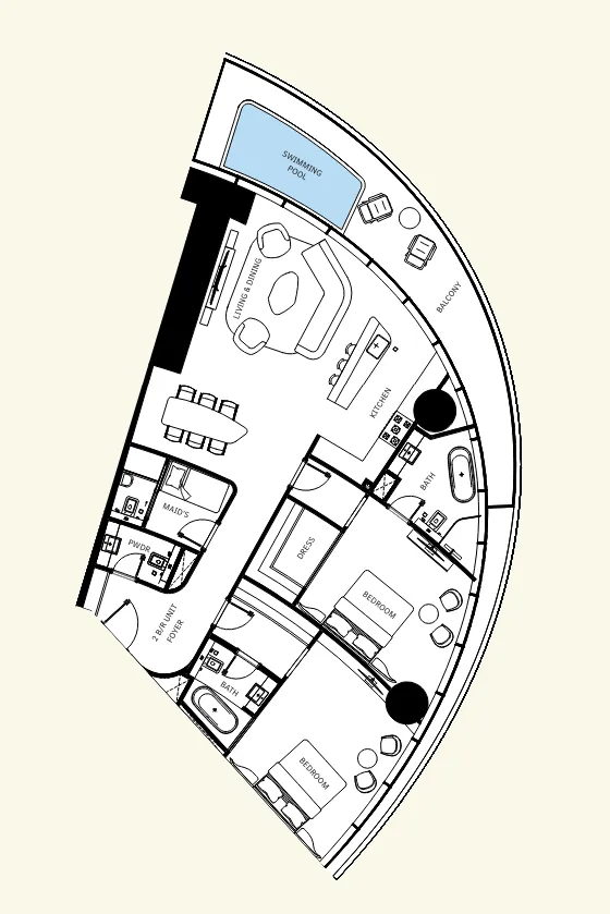 Mercedes-Benz Places by Binghatti 2 bed floor plan, 1,836 sqft