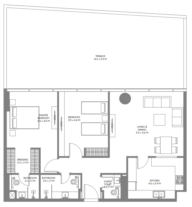 The Gate 3 and 4 2 bed floor plan, 1,866 sqft