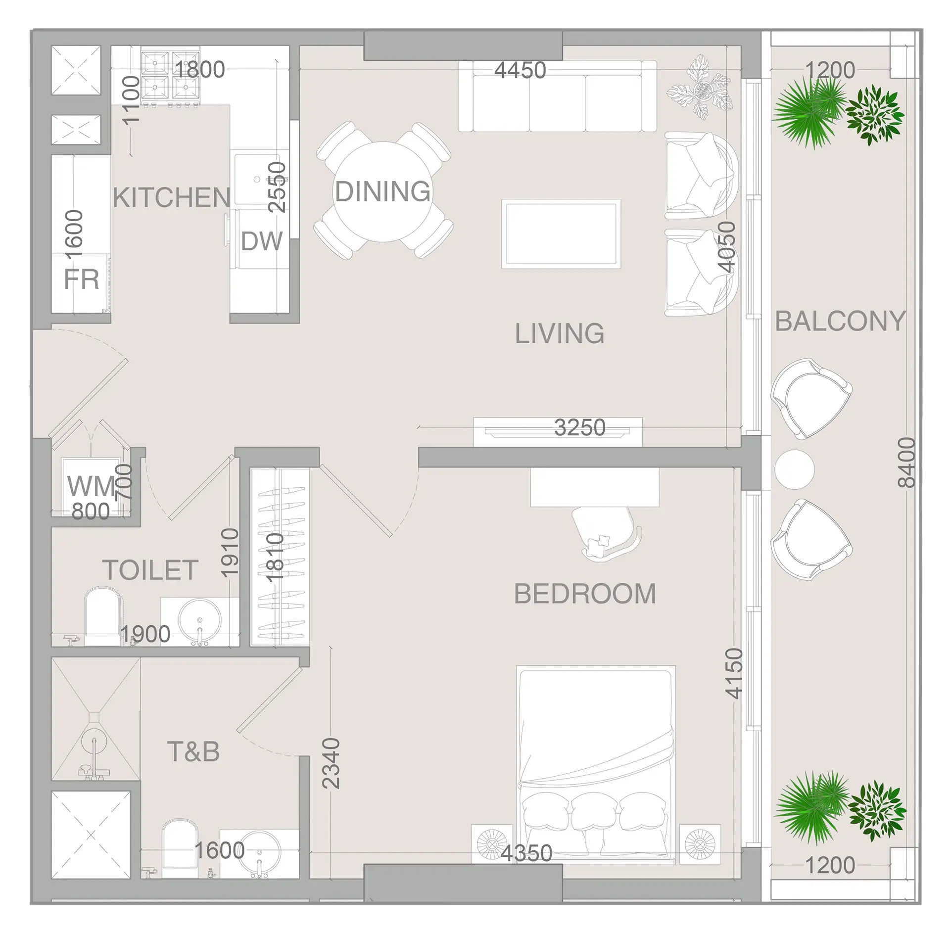 VERDAN1A 4 1 bed floor plan, 804 sqft