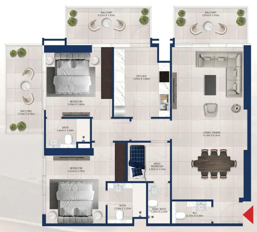 Al Vista 2 bed floor plan, 1,446 sqft