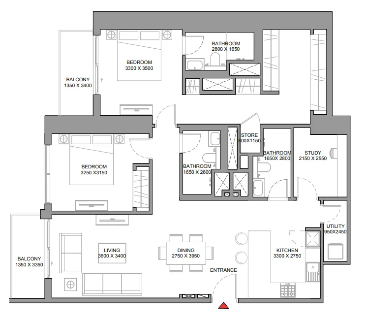 360 Riverside Crescent 2 bed floor plan, 1,425 sqft