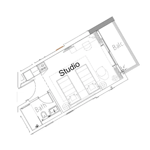 Damac Hills 2 - Hotel Edge by Rotana Studio floor plan, 355 sqft