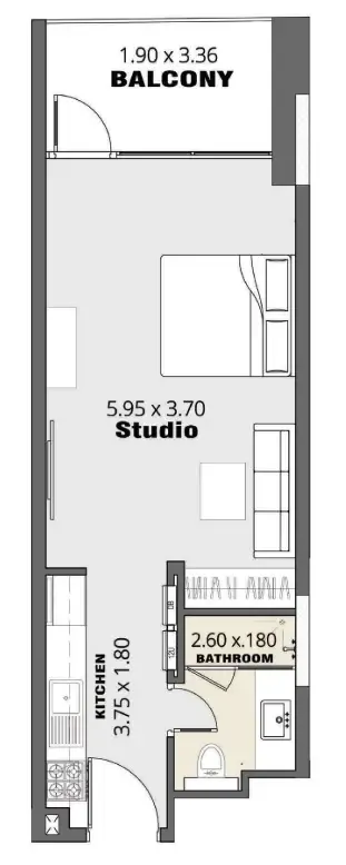 Volna by Kasco Studio floor plan, 404 sqft