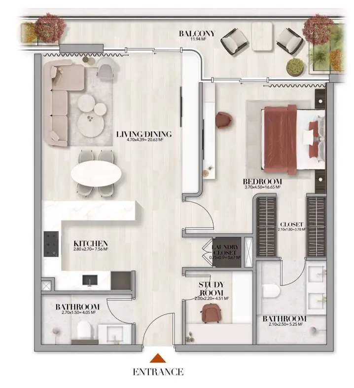 Gate Eleven by Amwaj Development 1 bed floor plan, 910 sqft