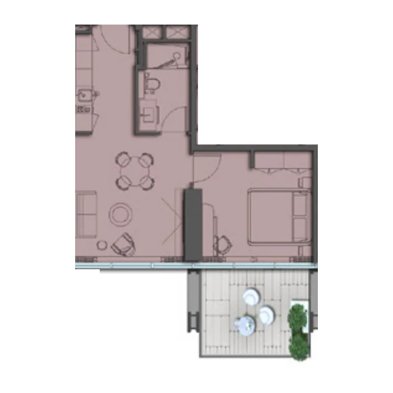 The Symphony by Imtiaz 1 bed floor plan, 641 – 677 sqft
