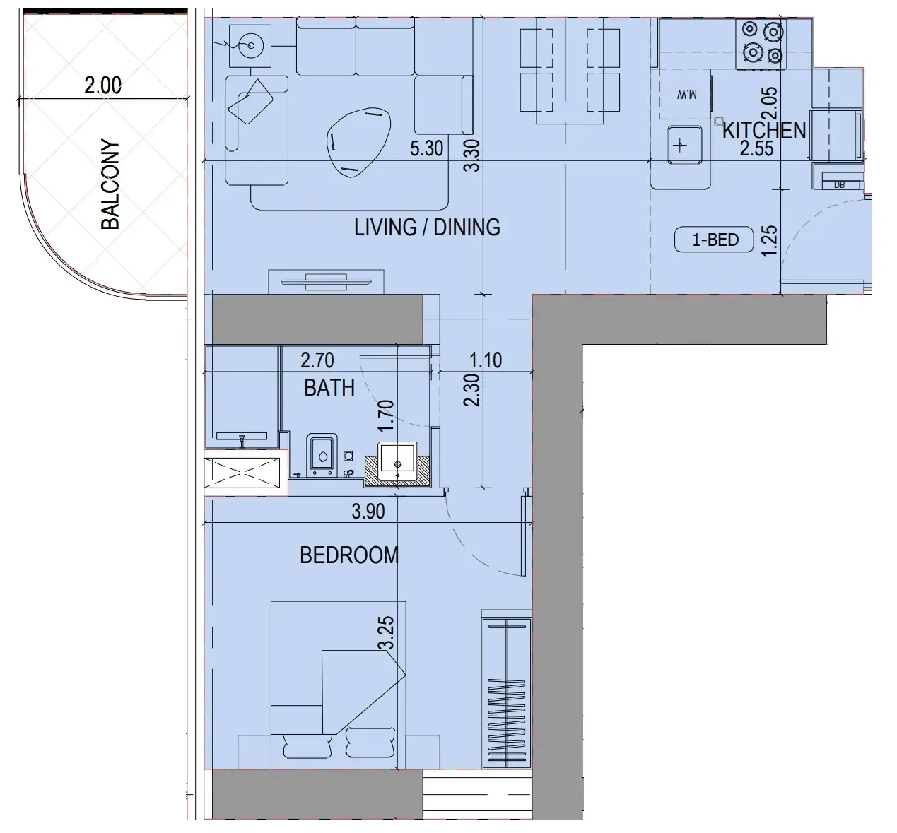 Binghatti Sky Terraces 1 bed floor plan, 641 sqft