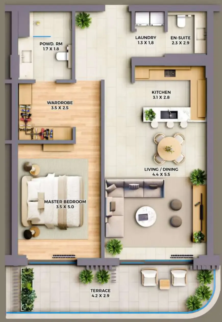 The Cape 1 bed floor plan, 1,236 sqft