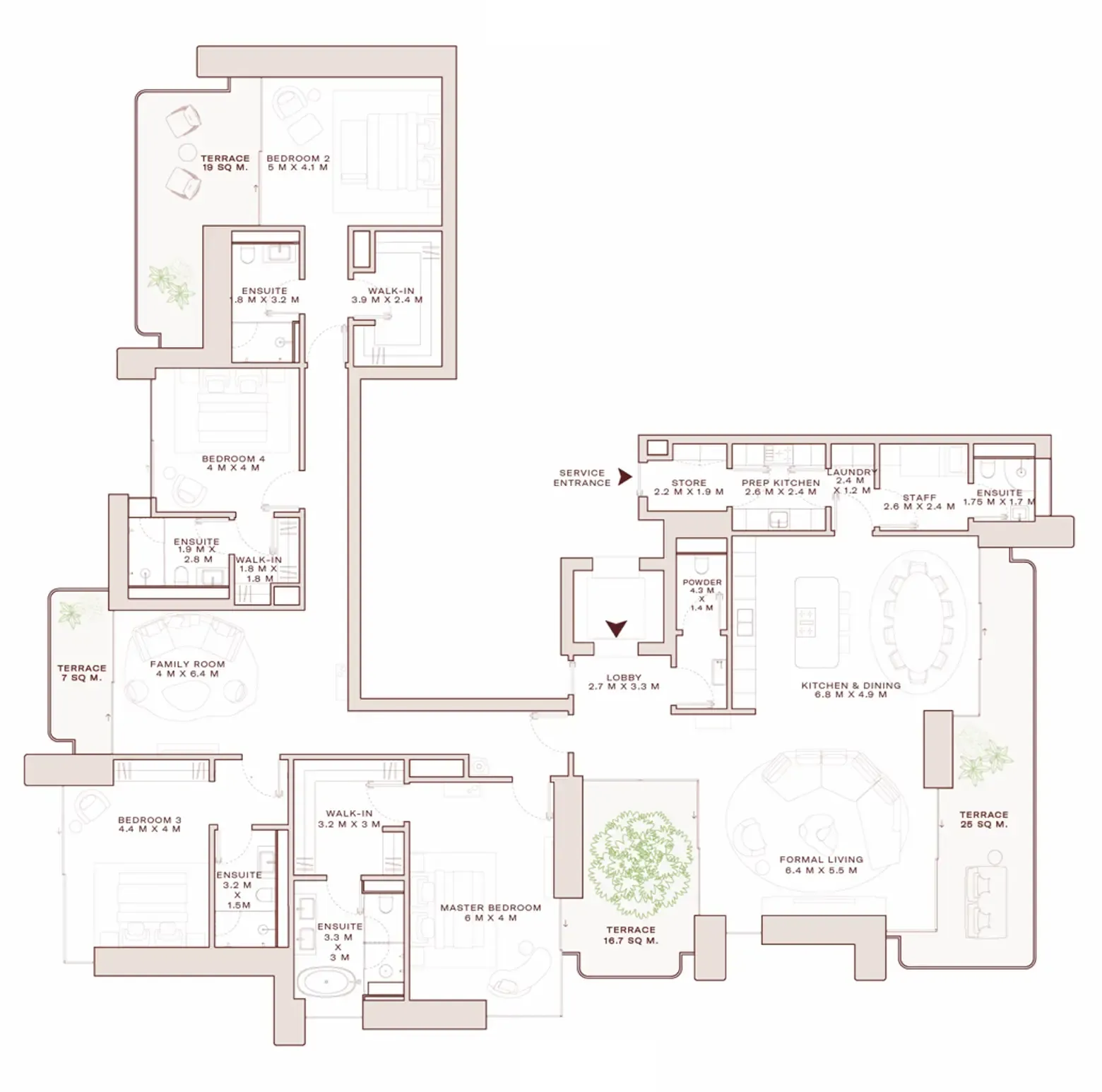 Solaya 4 bed floor plan, 4,382 sqft
