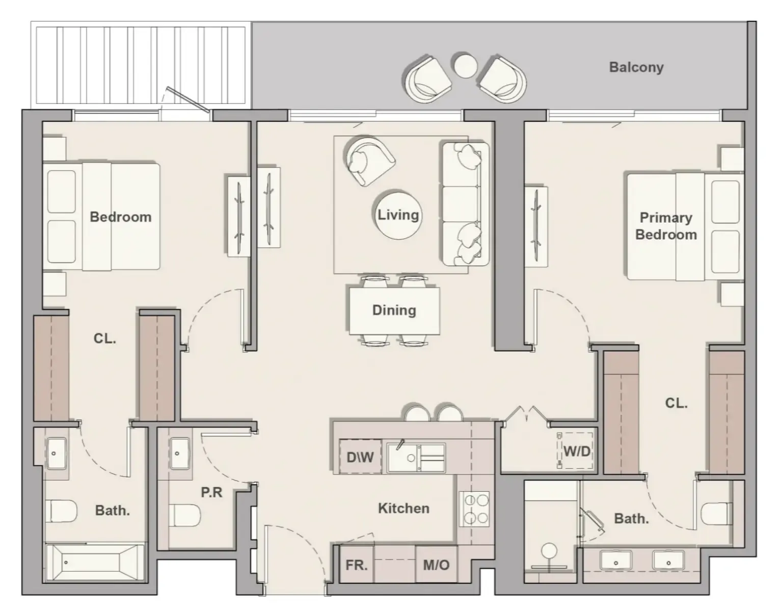 The Hillgate 2 bed floor plan, 1,198 sqft