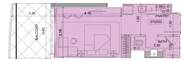 Project Maybach Studio floor plan, 389 sqft