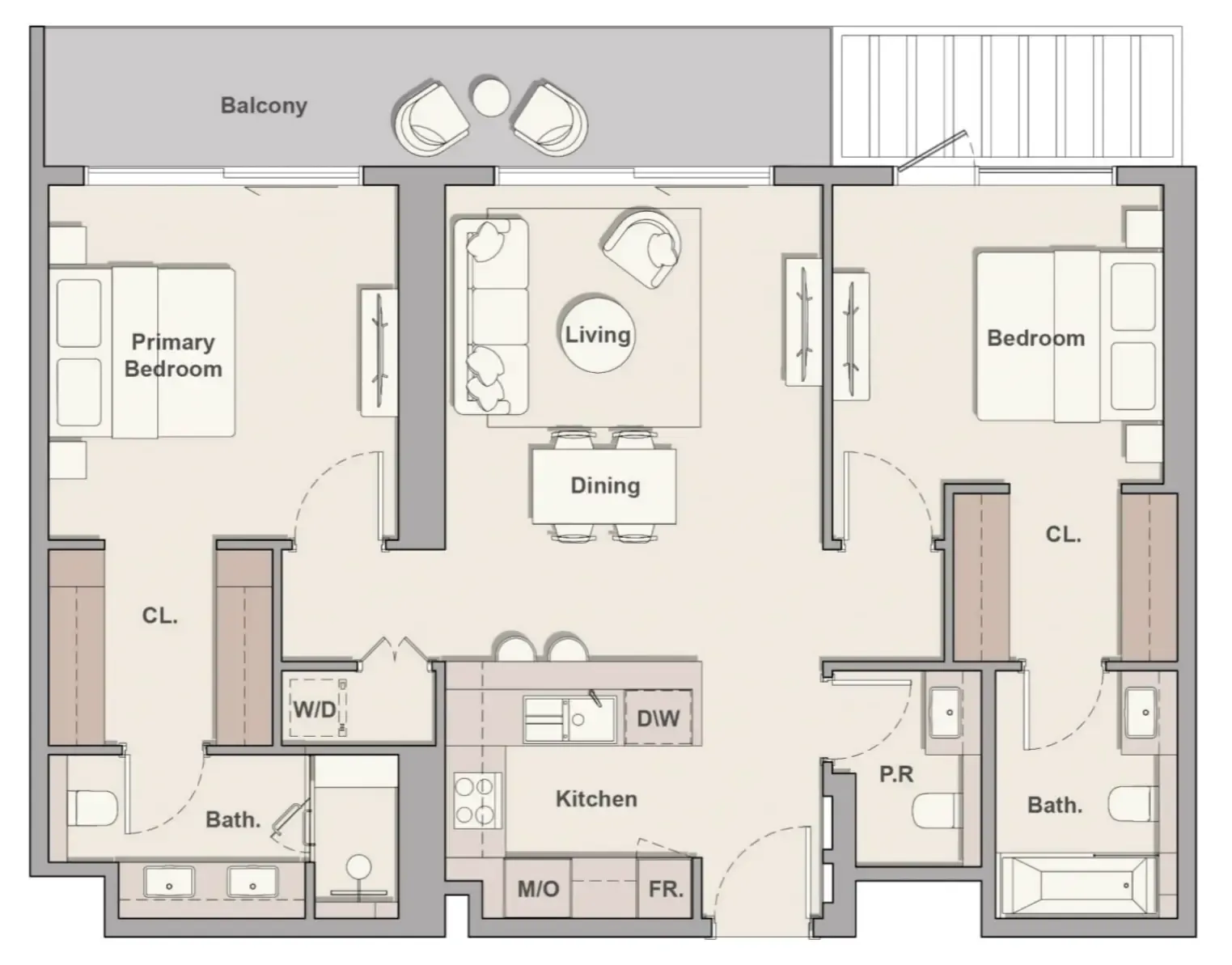 The Hillgate 2 bed floor plan, 1,197 sqft