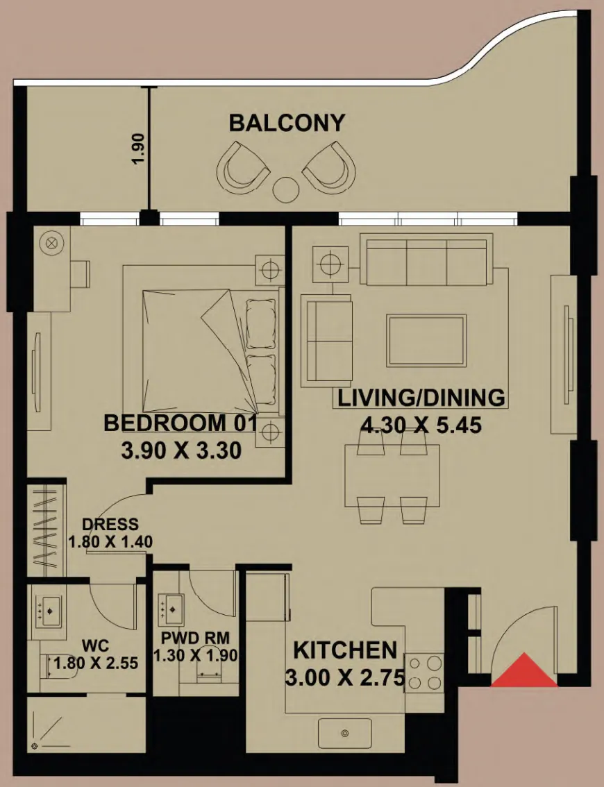 Timber Terrace 1 bed floor plan, 914 – 1,193 sqft