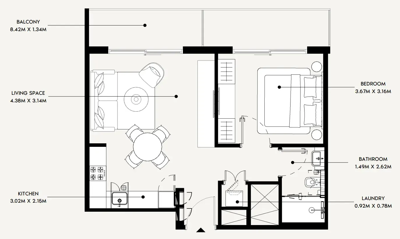 Azizi Leily 1 bed floor plan, 652 sqft