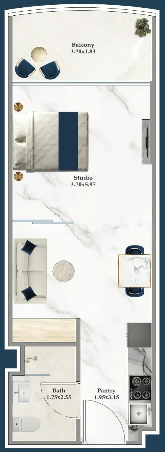 Serenz Studio floor plan, 431 sqft