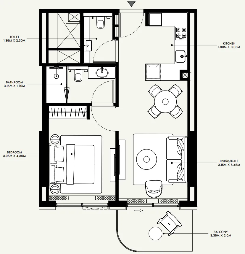 Azizi Venice 1 bed floor plan, 659 sqft