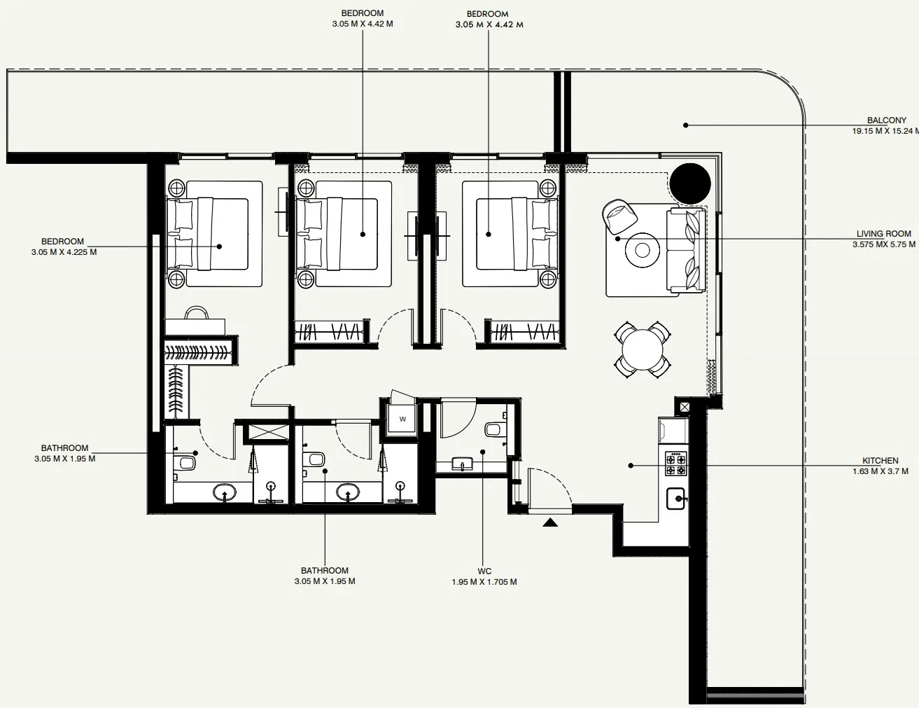 Azizi Venice 3 bed floor plan, 2,065 sqft
