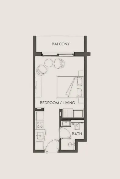 Hawa Residence Studio floor plan, 295 – 401 sqft