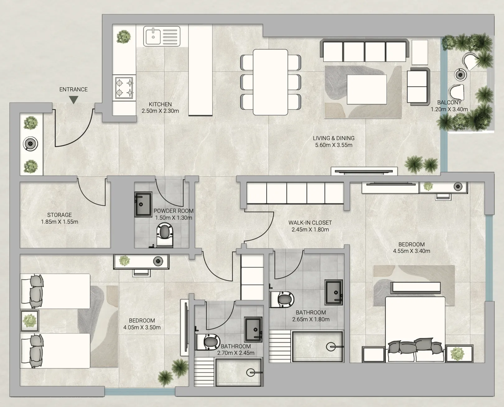 Sky Gardens Tower 2 bed floor plan, 1,406 sqft