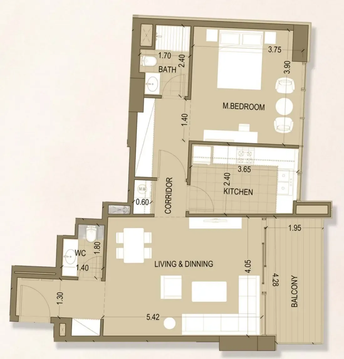 Celia Homes 1 bed floor plan, 827 – 828 sqft
