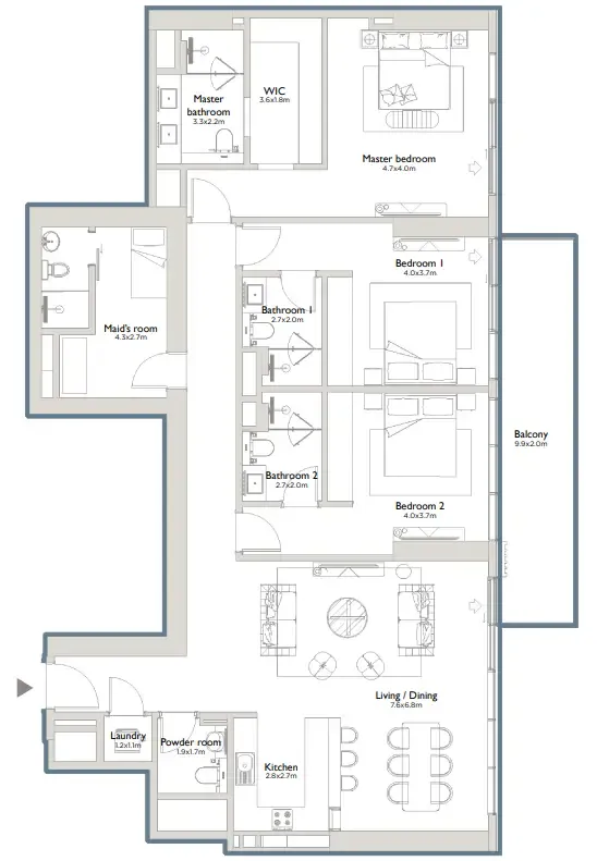 Serenia District East Residences 3 bed floor plan, 2,248 sqft