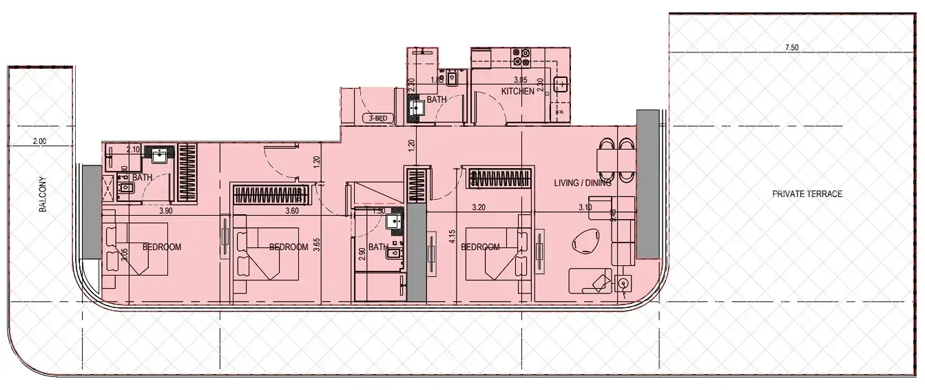 Binghatti Sky Terraces 3 bed floor plan, 2,725 sqft