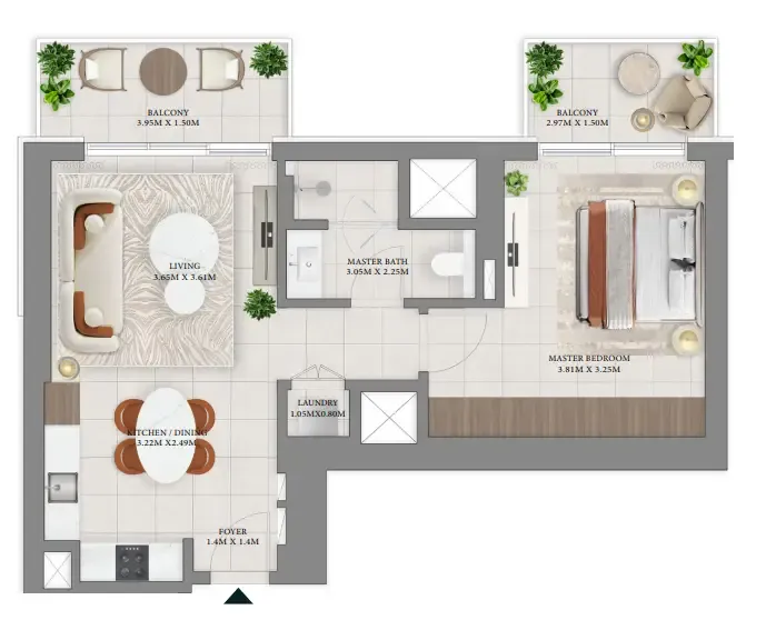 Vida Residences Hillside 1 bed floor plan, 770 sqft