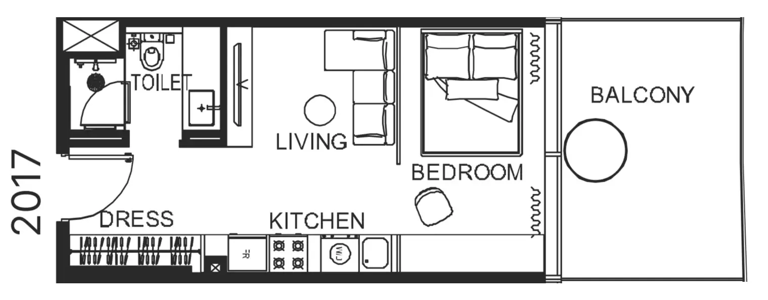 The WOW Tower Studio floor plan, 469 sqft