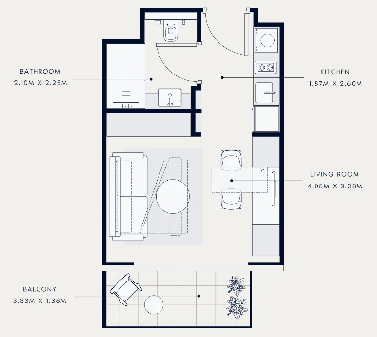 Azizi Venice Studio floor plan, 333 sqft