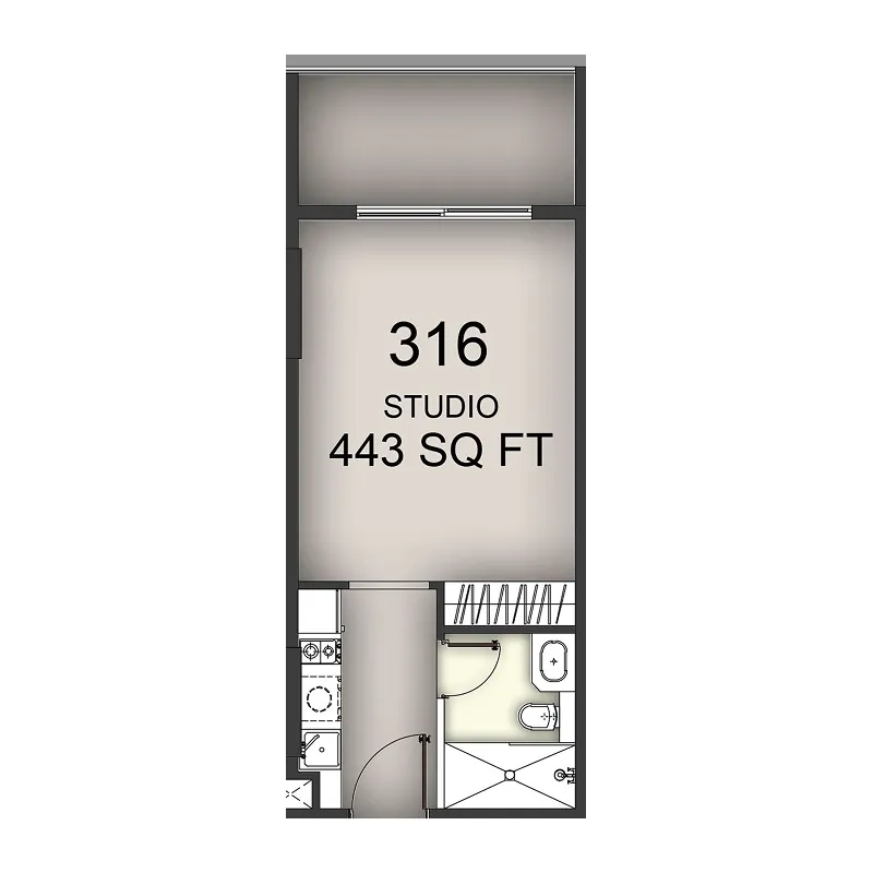 Aizel Tower Studio floor plan, 443 sqft