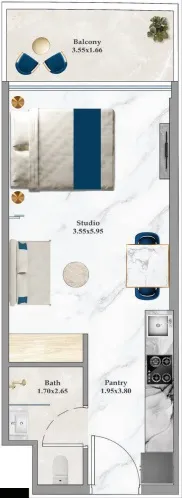 Aspirz Studio floor plan, 389 sqft
