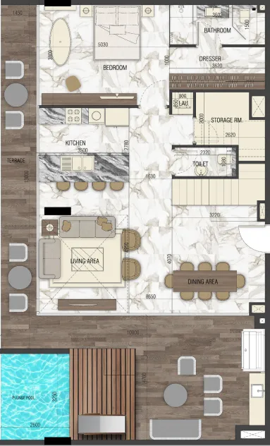 Sky Living 3 bed floor plan, 2,875 sqft
